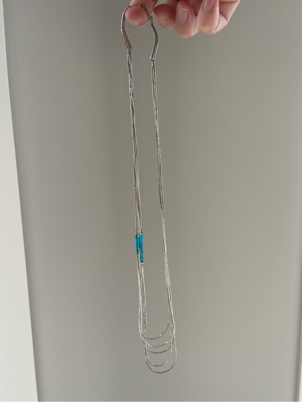 Turquoise and silver beaded multi layered necklace